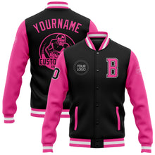 Load image into Gallery viewer, Custom Black Pink-White Bomber Full-Snap Varsity Letterman Two Tone Jacket