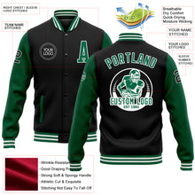 Load image into Gallery viewer, Custom Black Kelly Green-White Bomber Full-Snap Varsity Letterman Two Tone Jacket