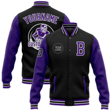 Load image into Gallery viewer, Custom Black Purple-White Bomber Full-Snap Varsity Letterman Two Tone Jacket