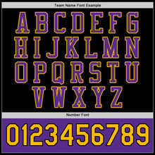 Load image into Gallery viewer, Custom Black Purple-Gold Bomber Full-Snap Varsity Letterman Two Tone Jacket