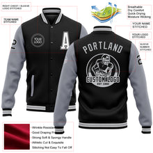 Load image into Gallery viewer, Custom Black White-Gray Bomber Full-Snap Varsity Letterman Two Tone Jacket