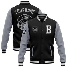 Load image into Gallery viewer, Custom Black White-Gray Bomber Full-Snap Varsity Letterman Two Tone Jacket