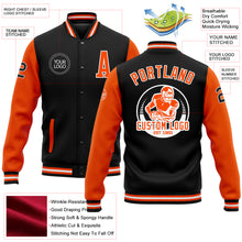 Load image into Gallery viewer, Custom Black Orange-White Bomber Full-Snap Varsity Letterman Two Tone Jacket