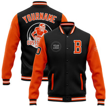 Load image into Gallery viewer, Custom Black Orange-White Bomber Full-Snap Varsity Letterman Two Tone Jacket