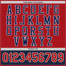 Load image into Gallery viewer, Custom Red Navy-White Bomber Full-Snap Varsity Letterman Two Tone Jacket