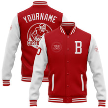 Load image into Gallery viewer, Custom Red White Bomber Full-Snap Varsity Letterman Two Tone Jacket