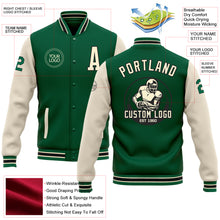 Load image into Gallery viewer, Custom Kelly Green Cream-Black Bomber Full-Snap Varsity Letterman Two Tone Jacket