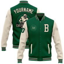 Load image into Gallery viewer, Custom Kelly Green Cream-Black Bomber Full-Snap Varsity Letterman Two Tone Jacket