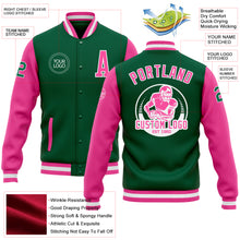 Load image into Gallery viewer, Custom Kelly Green Pink-White Bomber Full-Snap Varsity Letterman Two Tone Jacket