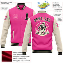 Load image into Gallery viewer, Custom Pink Black-Cream Bomber Full-Snap Varsity Letterman Two Tone Jacket