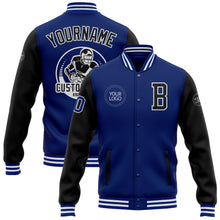 Load image into Gallery viewer, Custom Royal Black-White Bomber Full-Snap Varsity Letterman Two Tone Jacket