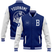 Load image into Gallery viewer, Custom Royal White Bomber Full-Snap Varsity Letterman Two Tone Jacket