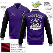 Load image into Gallery viewer, Custom Purple Black Bomber Full-Snap Varsity Letterman Two Tone Jacket
