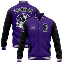 Load image into Gallery viewer, Custom Purple Black Bomber Full-Snap Varsity Letterman Two Tone Jacket