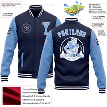 Load image into Gallery viewer, Custom Navy Light Blue-White Bomber Full-Snap Varsity Letterman Two Tone Jacket