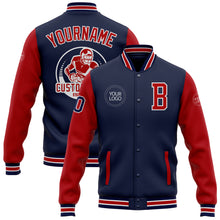 Load image into Gallery viewer, Custom Navy Red-White Bomber Full-Snap Varsity Letterman Two Tone Jacket