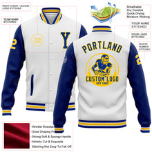 Load image into Gallery viewer, Custom White Royal-Yellow Bomber Full-Snap Varsity Letterman Two Tone Jacket