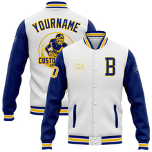 Load image into Gallery viewer, Custom White Royal-Yellow Bomber Full-Snap Varsity Letterman Two Tone Jacket