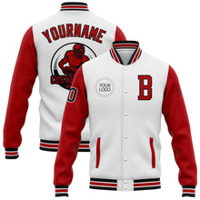 Load image into Gallery viewer, Custom White Red-Black Bomber Full-Snap Varsity Letterman Two Tone Jacket