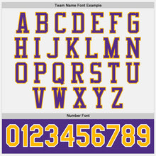Load image into Gallery viewer, Custom White Purple-Gold Bomber Full-Snap Varsity Letterman Two Tone Jacket