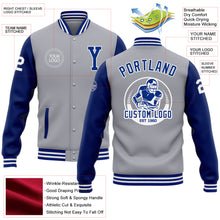 Load image into Gallery viewer, Custom Gray Royal-White Bomber Full-Snap Varsity Letterman Two Tone Jacket