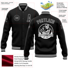 Load image into Gallery viewer, Custom Black White Bomber Full-Snap Varsity Letterman Jacket