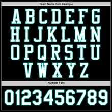 Load image into Gallery viewer, Custom Black White-Aqua Bomber Full-Snap Varsity Letterman Jacket