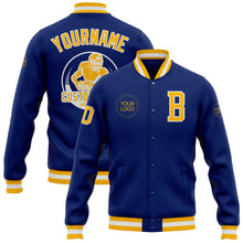 Load image into Gallery viewer, Custom Royal Gold-White Bomber Full-Snap Varsity Letterman Jacket