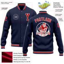 Load image into Gallery viewer, Custom Navy Red-White Bomber Full-Snap Varsity Letterman Jacket