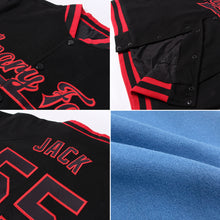 Load image into Gallery viewer, Custom Light Blue Navy-White Bomber Full-Snap Varsity Letterman Jacket