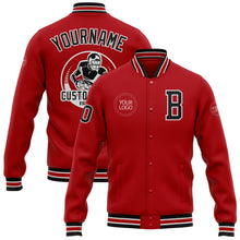 Load image into Gallery viewer, Custom Red Black-White Bomber Full-Snap Varsity Letterman Jacket