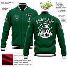 Load image into Gallery viewer, Custom Kelly Green Black-White Bomber Full-Snap Varsity Letterman Jacket