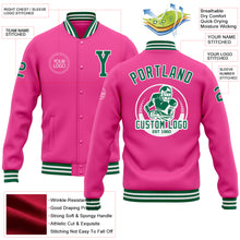 Load image into Gallery viewer, Custom Pink Kelly Green-White Bomber Full-Snap Varsity Letterman Jacket