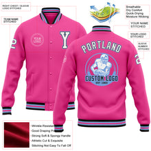 Load image into Gallery viewer, Custom Pink White Light Blue-Black Bomber Full-Snap Varsity Letterman Jacket