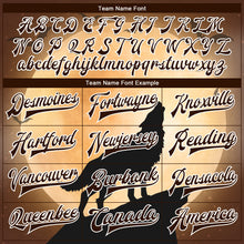 Load image into Gallery viewer, Custom Brown Black-White Wolf Fullmoon Party 3D Pattern Design Bomber Full-Snap Varsity Letterman Jacket