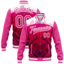 Load image into Gallery viewer, Custom Pink White Wolf With Dreamcatcher 3D Pattern Design Bomber Full-Snap Varsity Letterman Jacket