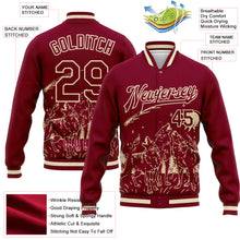 Load image into Gallery viewer, Custom Maroon Cream Wolf Fullmoon Party 3D Pattern Design Bomber Full-Snap Varsity Letterman Jacket