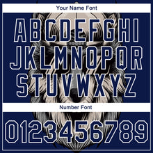 Load image into Gallery viewer, Custom Navy White-Gray Wolf 3D Pattern Design Bomber Full-Snap Varsity Letterman Jacket