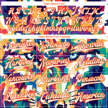 Load image into Gallery viewer, Custom Navy White-Orange Colorful Wolf 3D Pattern Design Bomber Full-Snap Varsity Letterman Jacket