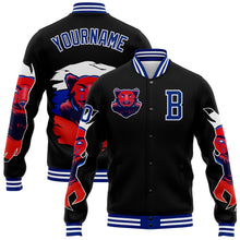 Load image into Gallery viewer, Custom Black Royal-White Bear 3D Pattern Design Bomber Full-Snap Varsity Letterman Jacket