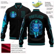 Load image into Gallery viewer, Custom Black Teal Leopard 3D Pattern Design Bomber Full-Snap Varsity Letterman Jacket