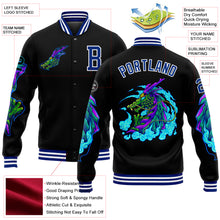Load image into Gallery viewer, Custom Black Royal-White Dragon 3D Pattern Design Bomber Full-Snap Varsity Letterman Jacket