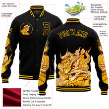 Load image into Gallery viewer, Custom Black Gold Courage Samurai 3D Pattern Design Bomber Full-Snap Varsity Letterman Jacket