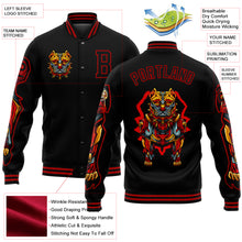 Load image into Gallery viewer, Custom Black Red Dog 3D Pattern Design Bomber Full-Snap Varsity Letterman Jacket