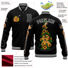 Load image into Gallery viewer, Custom Black White Guitar 3D Pattern Design Bomber Full-Snap Varsity Letterman Jacket