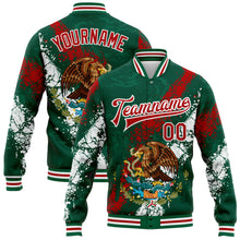 Load image into Gallery viewer, Custom Kelly Green Red-White Mexico 3D Bomber Full-Snap Varsity Letterman Jacket