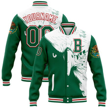 Load image into Gallery viewer, Custom Kelly Green White-Red Eagle Mexico 3D Bomber Full-Snap Varsity Letterman Jacket