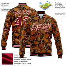 Load image into Gallery viewer, Custom Camo Crimson City Cream-Black Realistic Forest Camouflage 3D Bomber Full-Snap Varsity Letterman Salute To Service Jacket