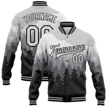 Load image into Gallery viewer, Custom Gray White-Black Watercolor Forest With Fog 3D Pattern Design Bomber Full-Snap Varsity Letterman Jacket