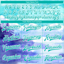 Load image into Gallery viewer, Custom Aqua White Winter Landscape With Watercolor Snowy Mountains And Trees 3D Pattern Design Bomber Full-Snap Varsity Letterman Jacket